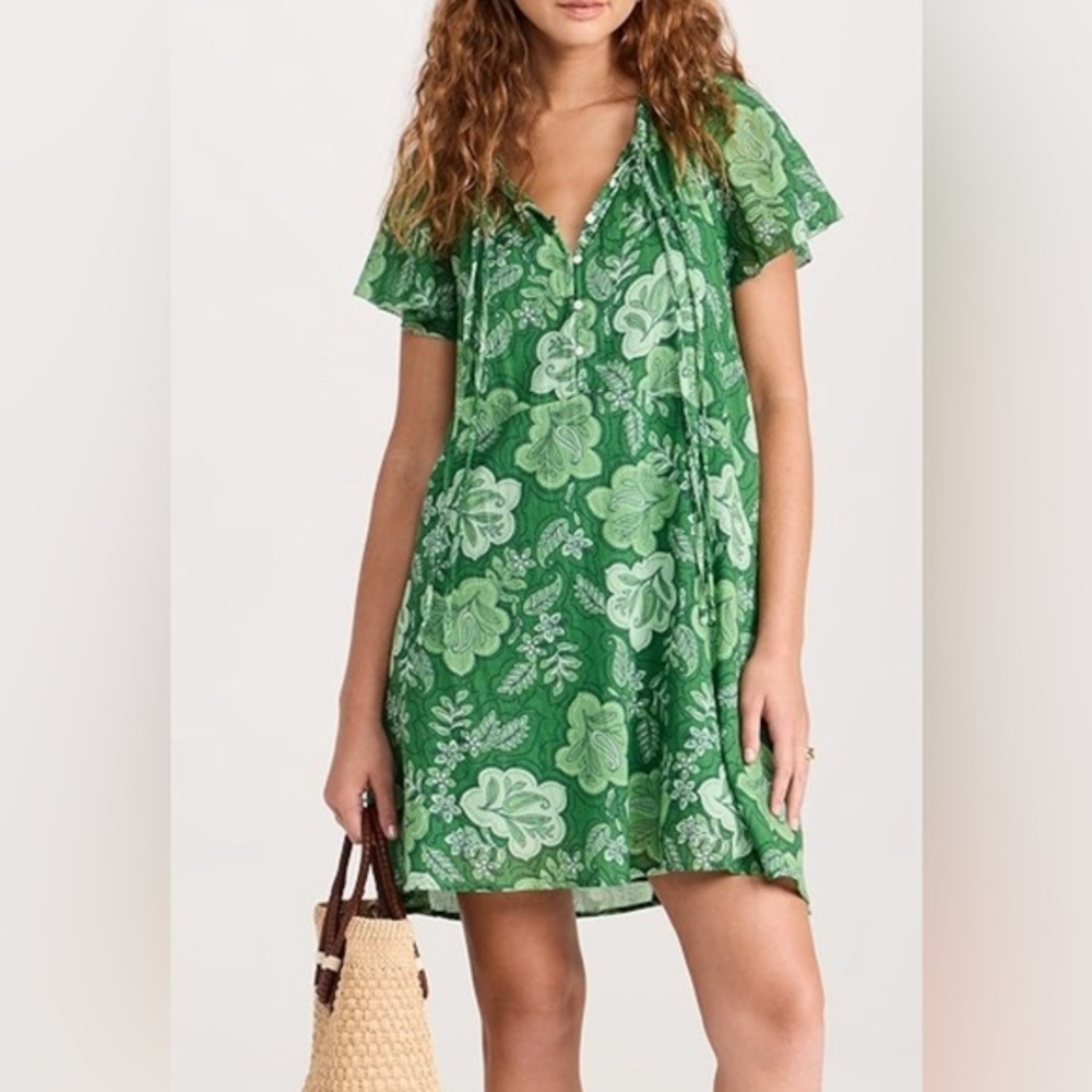 Sundry Anthropologie V Neck Mini Sling Dress Green Floral Size 3